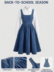 Girlism Tween Girls Y2k Back-To-School Season Denim Sleeveless Loose Dress For Summer Rave Outfits Festival - Blue - View 1