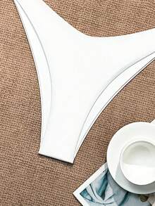 Swim Basics Women's Solid Color Halter Neck Tie Sexy Bikini Set For Summer Beach - White - View 6