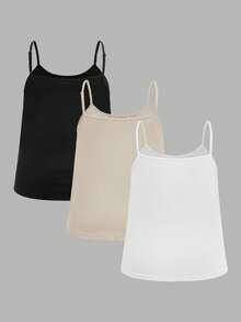 Comfortcana 3pcs Plus Size Women's Ruched Loose Camisole Tank Tops With Adjustable Straps, Suitable For Spring And Summer - Multicolor - View 2