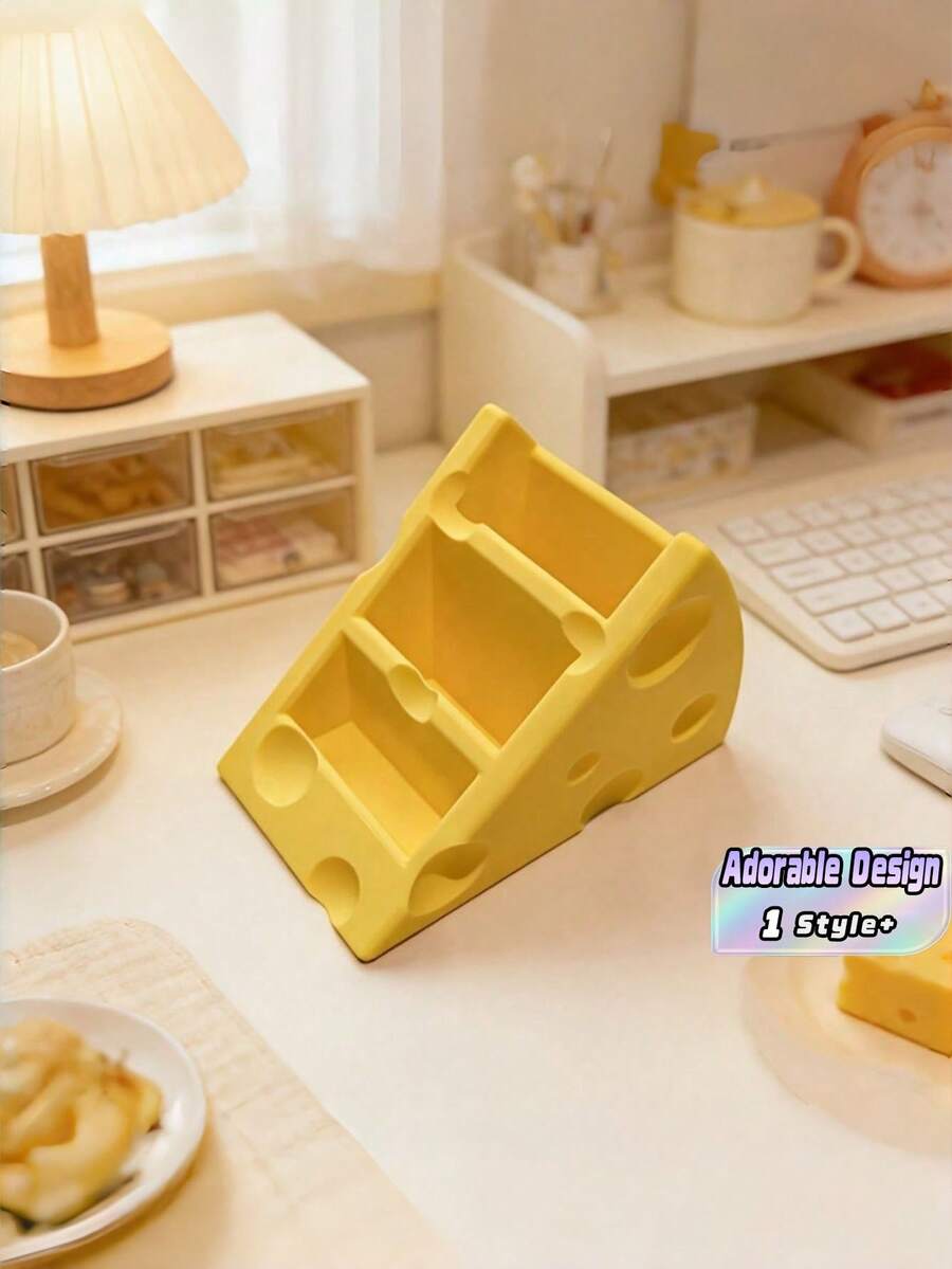 可愛起司造型遙控器收納架,可收納3支遙控器,趣味廚房客廳桌面收納架,電視通用遙控器收納盒,可愛小配件禮物 - 黃色 - 查看 1