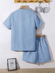 SHEIN Teen Boy 2pcs Teen Boy Casual Versatile - Baby Blue - View 2