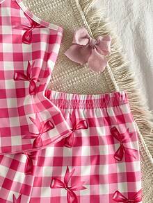 2 pièces Ensemble débardeur et short pour filles, tricoté doux confortable mignon et sucré avec motif imprimé sur tout le vêtement, meilleur cadeau pour les filles - Multicolore - Voir 4