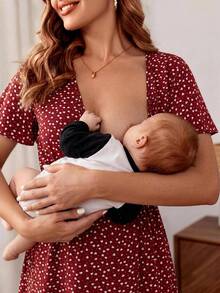 SHEIN 孕婦哺乳服花卉印花v領襯衫 - 紅色 - 查看 6