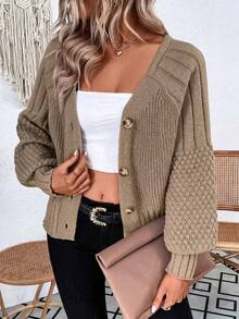 SHEIN 女款長袖單排扣休閒寬鬆開襟衫 - 棕色 - 查看 5