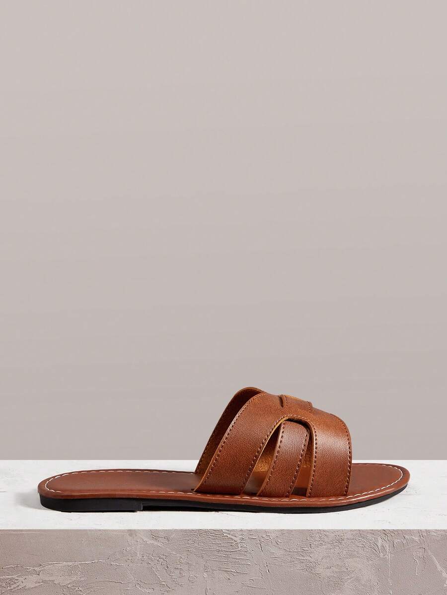 Styleloop Zapatos de mujer sandalias marrones de verano con punta abierta estilo bohemio para vacaciones con suela blanda para exteriores - Marrón + palabra - Ver 1