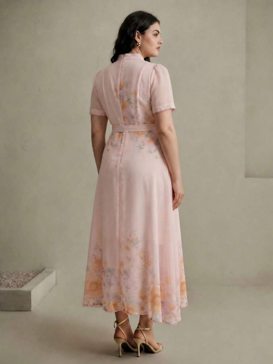Women's Elegant Niche Spring/Summer Luxury Resort Party Mother's Day Birthday Banquet Heavily Embellished Floral Print Plus Size Short Sleeve Maxi Dress