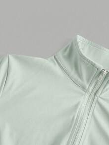 SHEIN EZwear 杏色針織修身女款長袖防曬外套 秋冬綠色薄外套 - 綠色 - 查看 5
