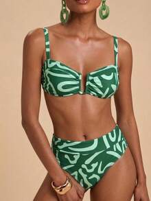 Travachic Women's Vacation Beach All-Over Print Swimsuit Set - Green - View 7