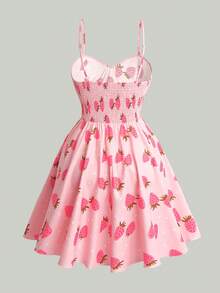 Sweetra Solid Color Spaghetti Strap Cinched Waist Romantic Mini Dress - Multicolor - View 2
