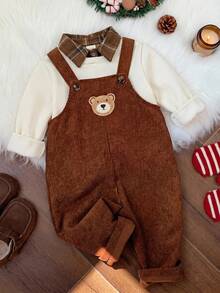 SHEIN 男士節慶版城市靈感都市社群多件套裝：居家風原創救生員設計針織上衣與純色燈芯絨格紋吊帶連身褲，舒適時尚可愛休閒隨性基本款，適合秋冬室內外日常運動玩樂旅行與穿搭 - 彩色 - 查看 6