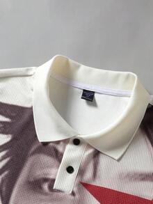 ROMWE MEN Maglietta polo con stampa grafica, vestibilità ampia, primavera/estate per uomo - Albicocca - Visualizzare 4