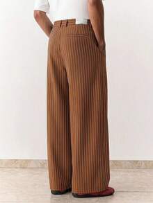 SWAVVY Men's Fashion Striped Loose Fit Pants - Brown - View 3