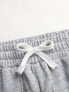 青少年女孩灰色休閒運動抽繩鬆顯大口袋運動長褲 - 淺灰色 - 查看 4