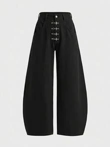 SWAVVY Men's Spring/Summer Fashion Curved Leg Pants With Airplane Buckle - Black - View 4