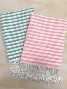 Cirelle 1pc Turkish Polyester Beach Towel - Oversized Striped Sand Free Beach Towel With Fringes, Quick Dry Lightweight Bath Towel Travel Blanket For Pool, Gym, Camping (100*180cm) - Multicolor - View 6