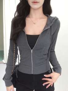 DAZY Women's Hooded Long Sleeve Spring/Summer Korean Style T-Shirt - Grey - View 5