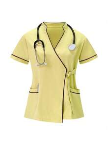 TaskEZ Scrubs Set: V-Neck Short Sleeve Top & Pants Scrub Uniform For Healthcare Workers - Yellow - View 3
