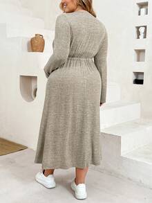 Plussiva Plus Size Maternity Casual Drawstring Waist Dress Fall - Grey - View 9