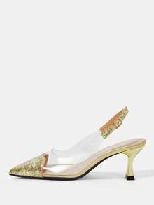 CUCCOO HITCHD Women's Red Pointed Toe Splicing Transparent High Heel Pumps Spring Shoes Spring Break Easter Prom Heels For Christmas Valentine's Day - Gold Dust Gold - View 8