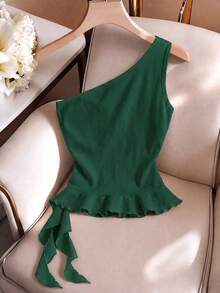 GlowEve Summer Casual Solid Color Ruffle Trim Camisole - Green - View 2