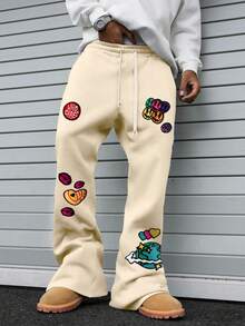 PAVTROS Men's Smiling Face Graphic Drawstring Waist Casual Sweatpants - Apricot - View 7