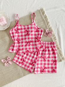 2 pièces Ensemble débardeur et short pour filles, tricoté doux confortable mignon et sucré avec motif imprimé sur tout le vêtement, meilleur cadeau pour les filles - Multicolore - Voir 1