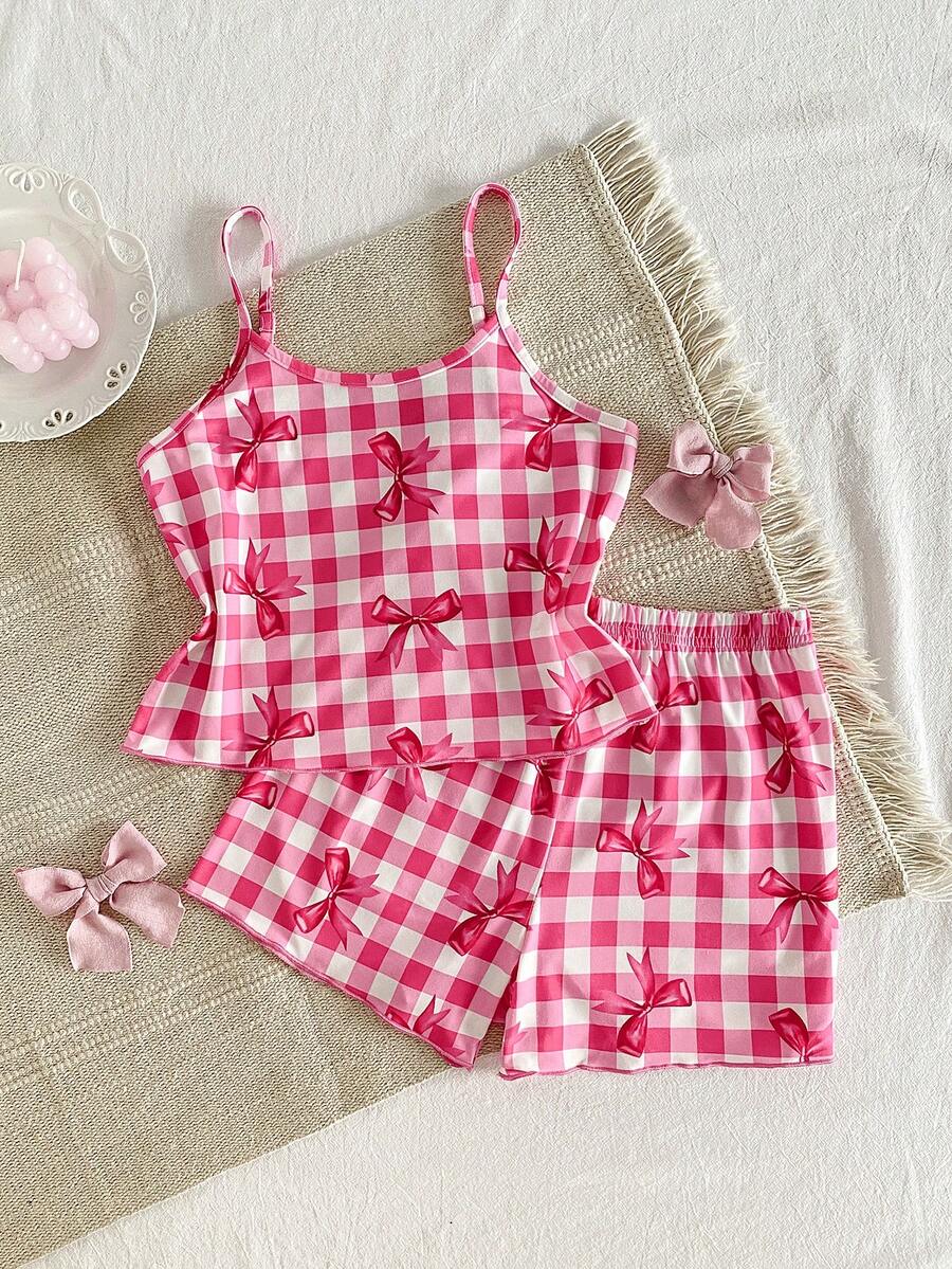 2 pièces Ensemble débardeur et short pour filles, tricoté doux confortable mignon et sucré avec motif imprimé sur tout le vêtement, meilleur cadeau pour les filles - Multicolore - Voir 1