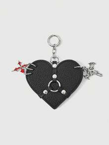 ROMWE Goth Accesorio multifuncional con diseño de anillo de remaches punk gótico, corazón, candado, alas y cruz, hebilla, llavero, colgante para bolso, etc. - Negro puro - Ver 1