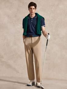 Courvante 男士夏季條紋短袖休閒通勤 Polo 正裝襯衫，儀式適用 - 寶藍色 - 查看 2