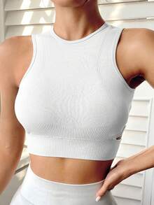Glamine Letter Graphic Sports Teeworkout Tank Top - White - View 4
