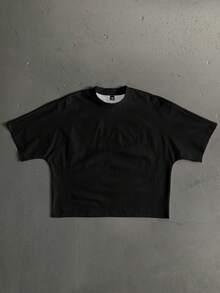 StoneGrade Camiseta de hombre corta y holgada con mangas de murciélago, estampado de ángel de yeso clásico con fuente gótica curva, talla estándar, para vacaciones - Negro - Ver 3