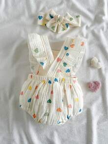 Vintaside Kids 新生兒夏季無袖休閒簡約花卉印花連身褲，適合居家休閒或戶外購物穿著 - 杏色 - 查看 2