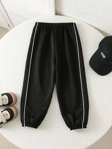 SHEIN Young Boys Casual College Kids Comfortable Street Loose Practical And Versatile Pleated Sweatpants Winter - Black - View 5