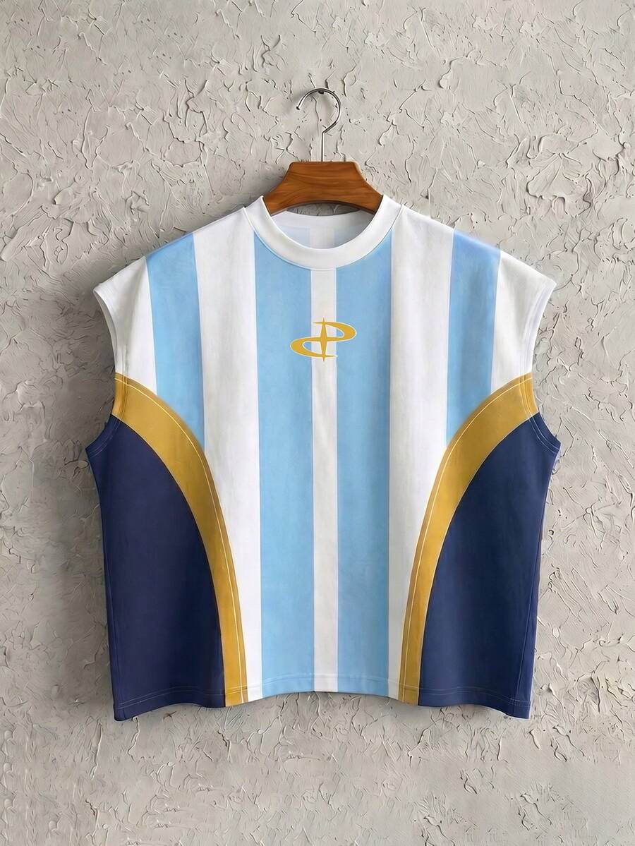 Manfinity Hypemode Camiseta casual versátil de cuello redondo con bloques de color para uso diario y salidas para hombres - Multicolor - Ver 1