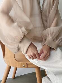 FRIFUL Chaqueta bomber con cremallera de manga larga y transparente - Beis - Ver 6