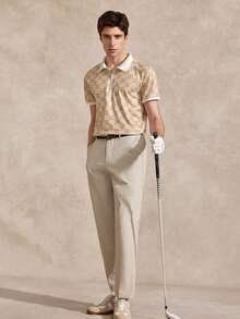 Courvante Men Summer Casual Color Block Geometric Printed Short Sleeve Polo Shirt, For Golf - Apricot - View 2