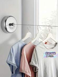 1pc Stainless Steel Retractable Clothesline, Invisible Clothes Line For Indoor/Outdoor Drying And Hanging Dress Pants Shoes Jeans Boots Skirt,Spring,Minimalist,Summer Tops - Silver - View 1