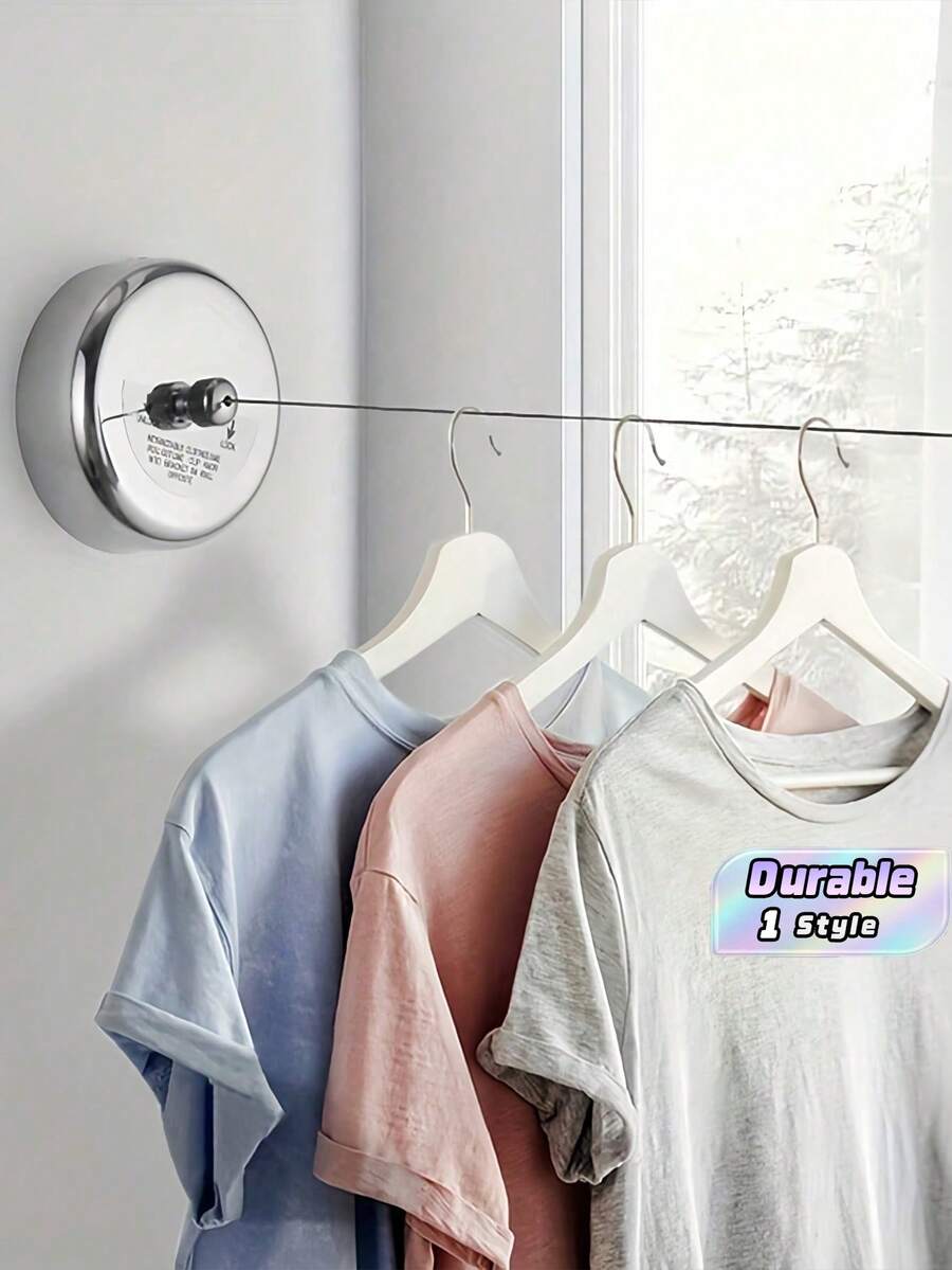 1pc Stainless Steel Retractable Clothesline, Invisible Clothes Line For Indoor/Outdoor Drying And Hanging Dress Pants Shoes Jeans Boots Skirt,Spring,Minimalist,Summer Tops - Silver - View 1
