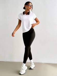 Glamine Seamless Solid Color Crew Neck Long Sleeve Sports T-Shirt With Thumb Hole Workout Tank Top Gym Women Shirts - White - View 4