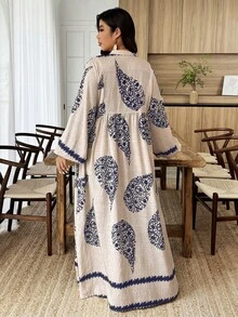 Weeklong Apricot Plus-Size Maxi Dress - Blue Paisley Bohemian Print, Long-Sleeve Multi-Layer Paneled, Women's Spring & Summer Dress - Multicolor - View 4
