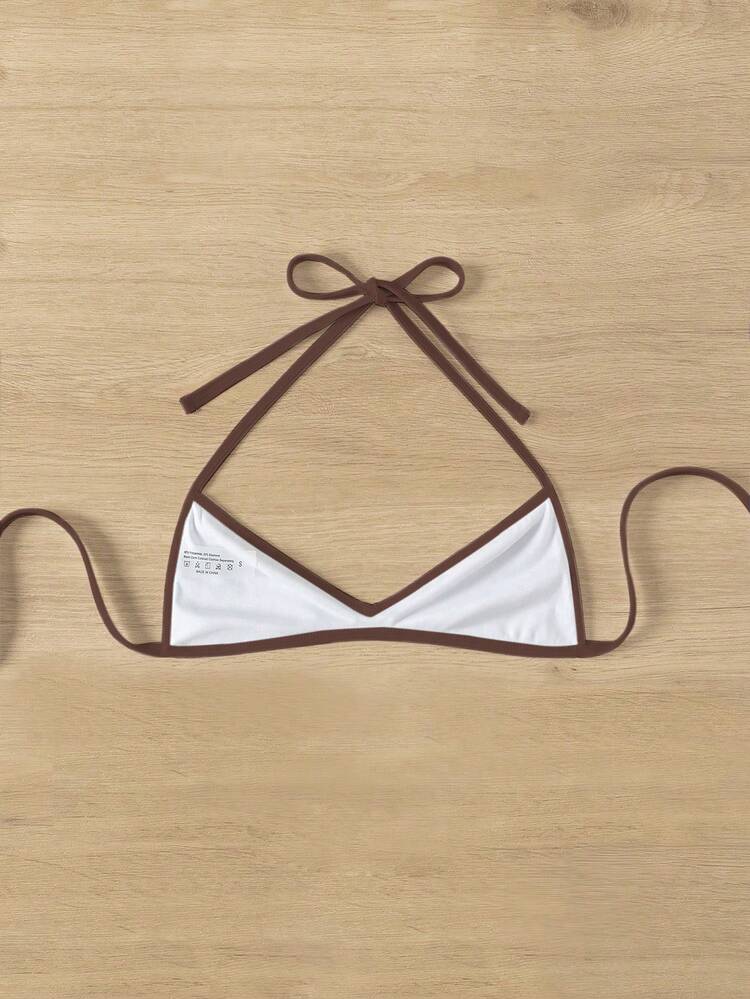Swim SXY Áo bikini cổ yếm thắt dây màu trơn cho nữ, phù hợp đi nghỉ hè và tắm biển, áo yoga Yk1k, bộ 1 món đồ bơi - màu nâu - Xem 4