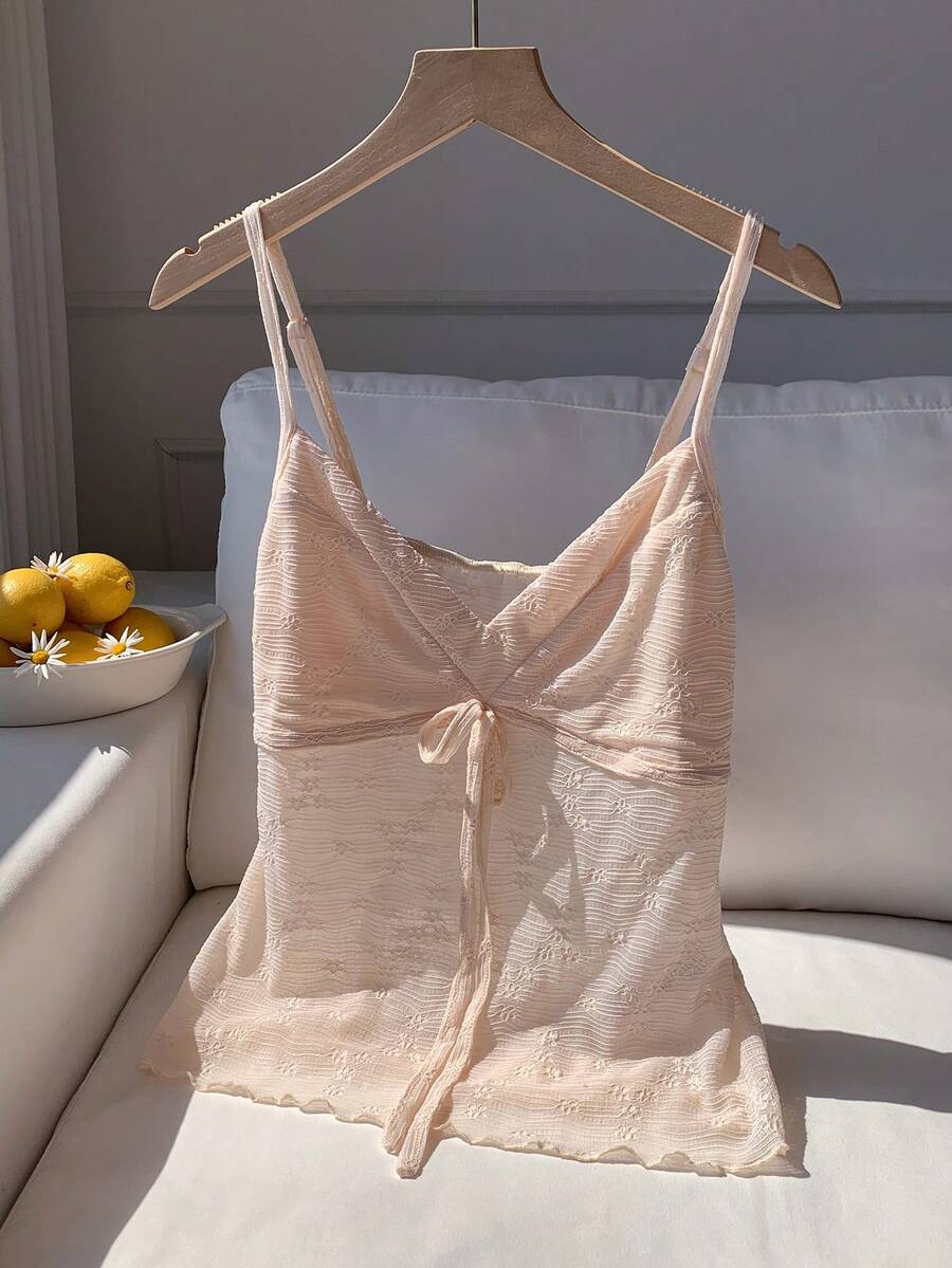 Comfortcana 女款刺繡前綁帶時尚細肩帶背心 - 粉色 - 查看 1