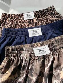 SHEIN EZwear 深藍色大尺碼女款字母印花牛仔短褲 多色 - 藏蓝色 - 查看 5