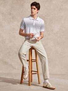 Courvante Men's Button-Down Short-Sleeved Printed Design Slim Fit Business Mature Style Polo Shirt - White - View 7