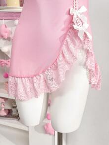 Spicy Aura 1pc Women's Mesh Lace Front Slit Sexy Nightgown - Pink - View 4