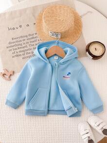 SHEIN Baby Girl Front And Back Tropical Print Front Zipper Hooded Sweatshirt - Blue - View 4