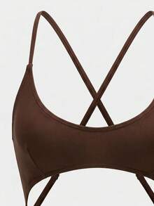 Bonvoyette Women's Solid Color Backless One-Piece Swimsuit For Vacation And Beach - Olive Green - View 6
