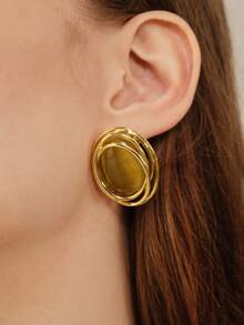 MOTF PREMIUM 18K RING CAT'S EYE EARRINGS, NICHE PERSONALIZED EARRINGS - Gold - View 5