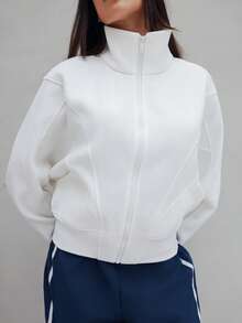 Maju Mazalli Everyday Fleece Warmth Whisperer Warm Front Back Seam Detailing Pockets Batwing Sleeve High Neckline Full-Zip Jacket Autumn Winter Sports - White - View 3