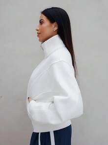 Maju Mazalli Everyday Fleece Warmth Whisperer Warm Front Back Seam Detailing Pockets Batwing Sleeve High Neckline Full-Zip Jacket Autumn Winter Sports - White - View 4